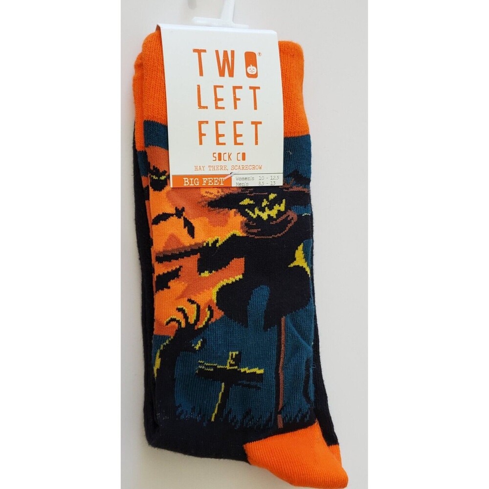 Two Left Feet Socks Hay There Scarecrow Black Orange W10-12.5 M8.5-13 Halloween